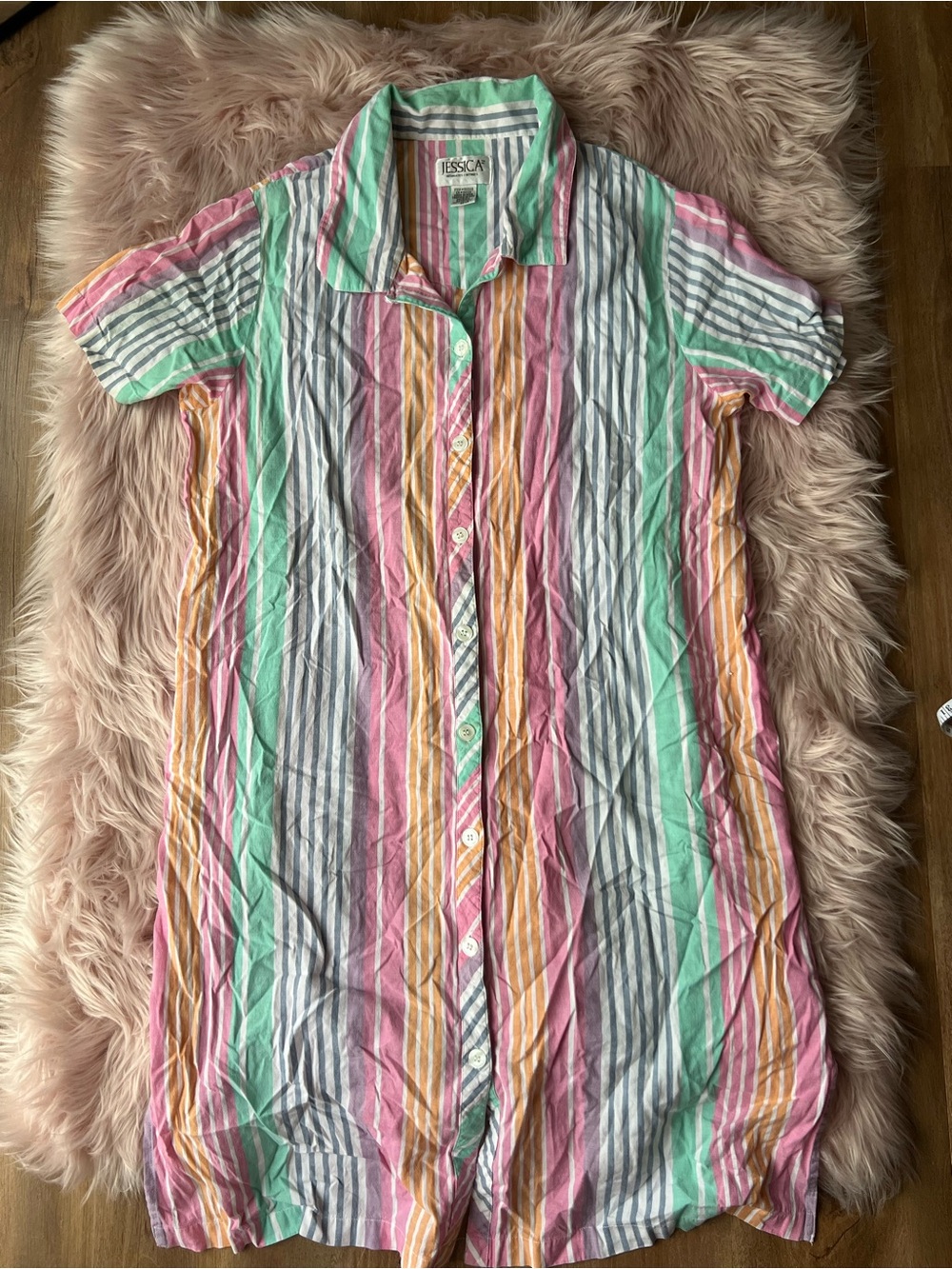 100% Cotton Jessica Pastel Multi-Stripe Button-Down Nightdress